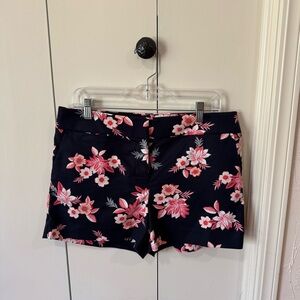 Loft Riviera Floral Navy Pink & Coral Blossoms Women's Shorts - Size 10